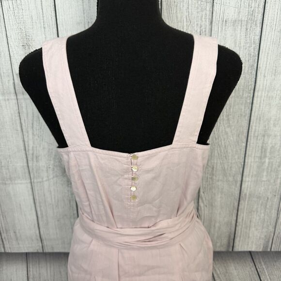 Vince Women's Size 10 Light Pink Belted Linen Blend Square Neck Midi Dress - Picture 6 of 10